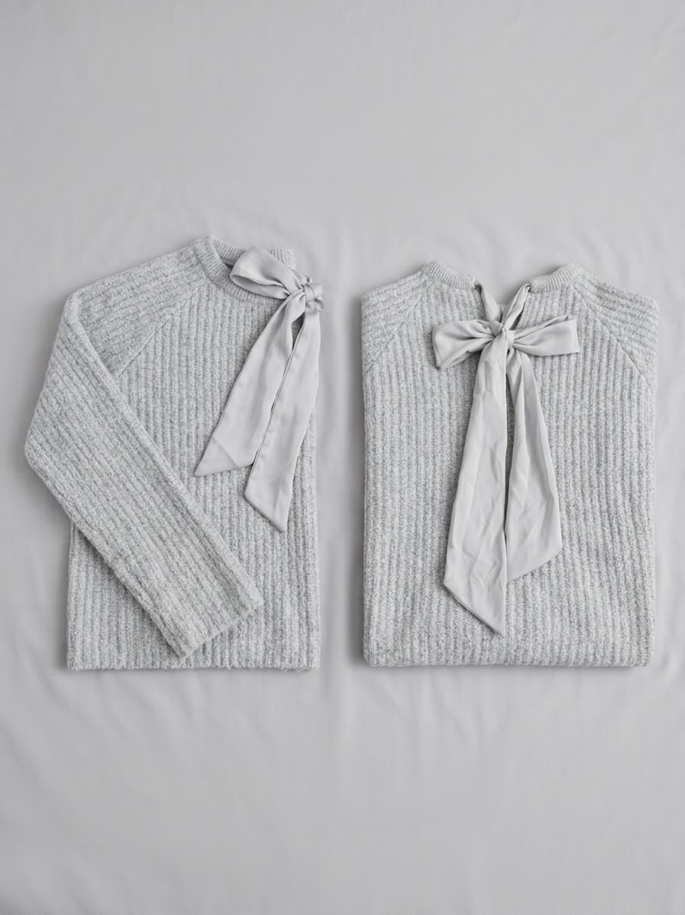 Light Gray Bow-Accent Ribbed Sweater - Women